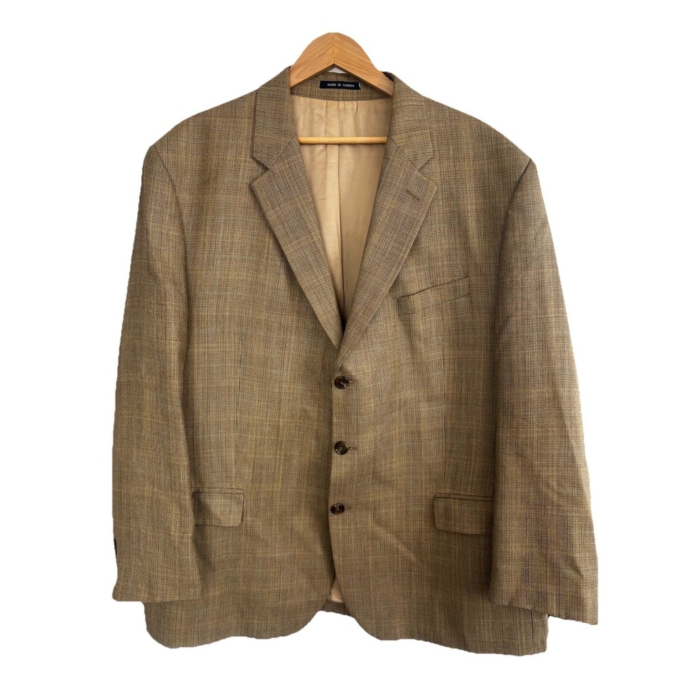 Chaps Mens 48R Wool Sport Coat Tan Houndstooth Office Academia Casual